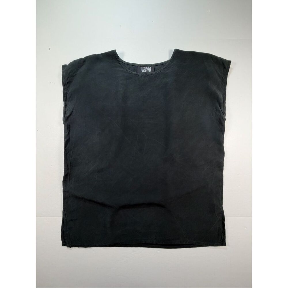 Vintage 80’s Eileen Fisher 100% Silk Boxy Top Womens Medium Black Minimalist USA